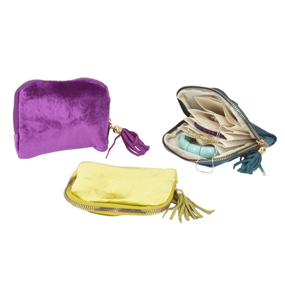Dark Teal Velvet Jewelry Pouch and Organizer, 6 Interior Pockets