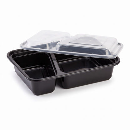 30 oz Double Compartment Plastic Disposable Food Containers (50 Pack)
