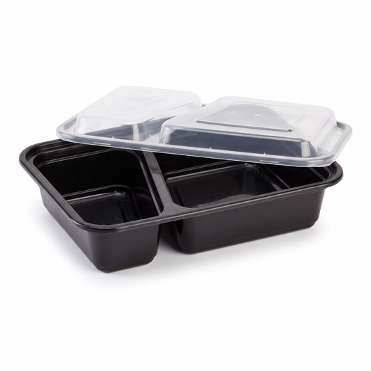 30 oz Double Compartment Plastic Disposable Food Containers (50 Pack)