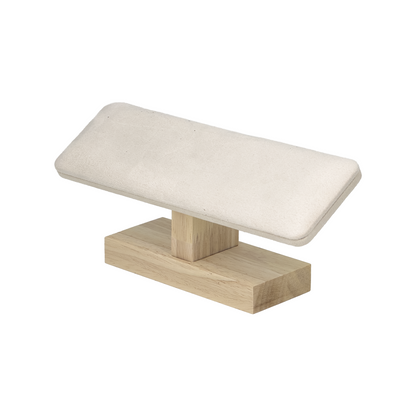 Beige Velvet and Wood Single Row Flat T-Bar Jewelry display