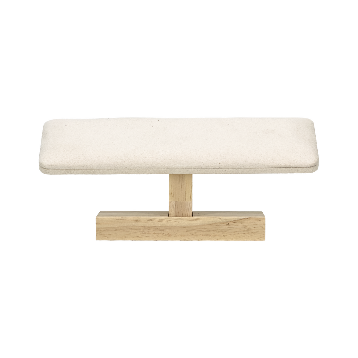Beige Velvet and Wood Single Row Flat T-Bar Jewelry display