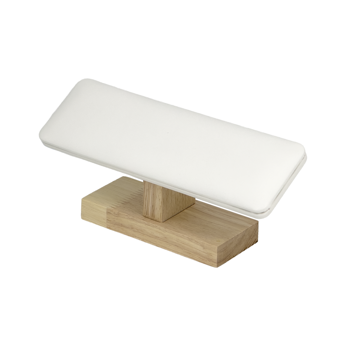 White Leatherette and Wood Single Row Flat T-Bar Jewelry display