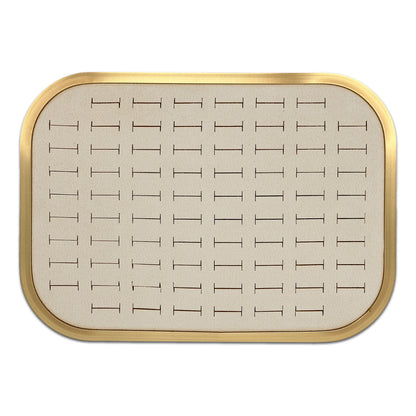 10 5/8" x 7 5/8" Gold Brushed Aluminum Beige Velvet 76 Ring Display Tray