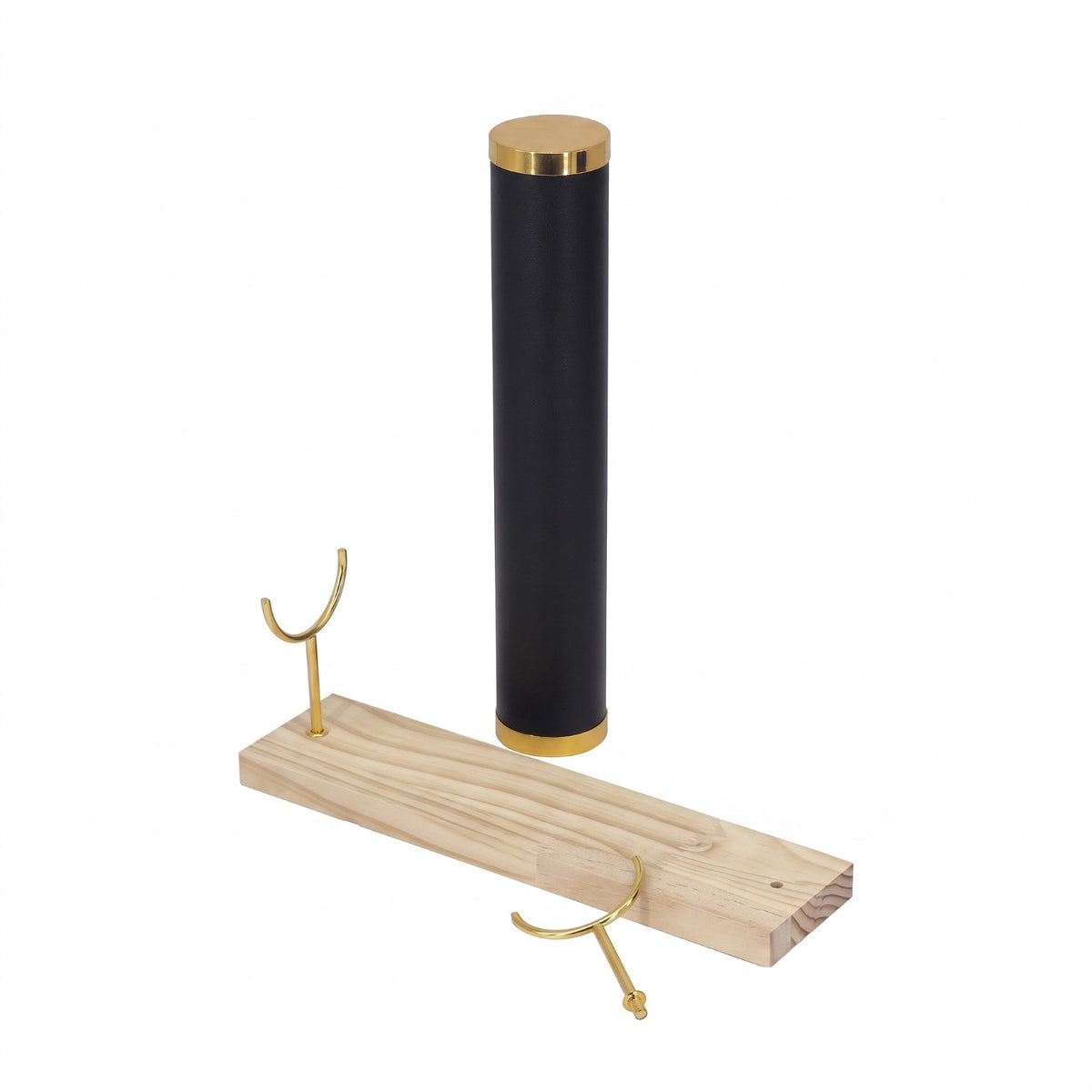 Bracelet Black Leatherette Bar Stand with Gold Metal Accents