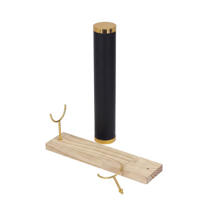 Bracelet Black Leatherette Bar Stand with Gold Metal Accents