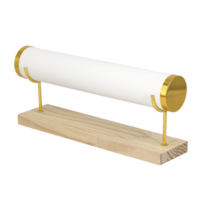 Bracelet White Leatherette Bar Stand with Gold Metal Accents