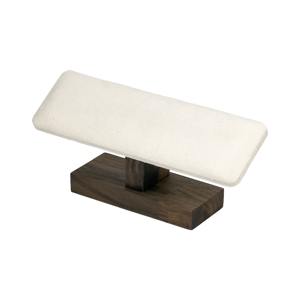 Beige Velvet and Walnut Wood Single Row Flat T-Bar Jewelry display