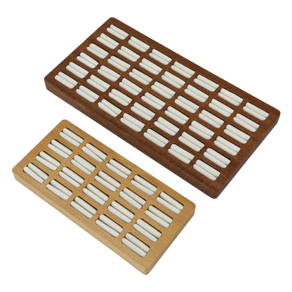 10 1/4" x 5 1/4" Dark Oak White Velvet 42-Slot Ring Display Tray