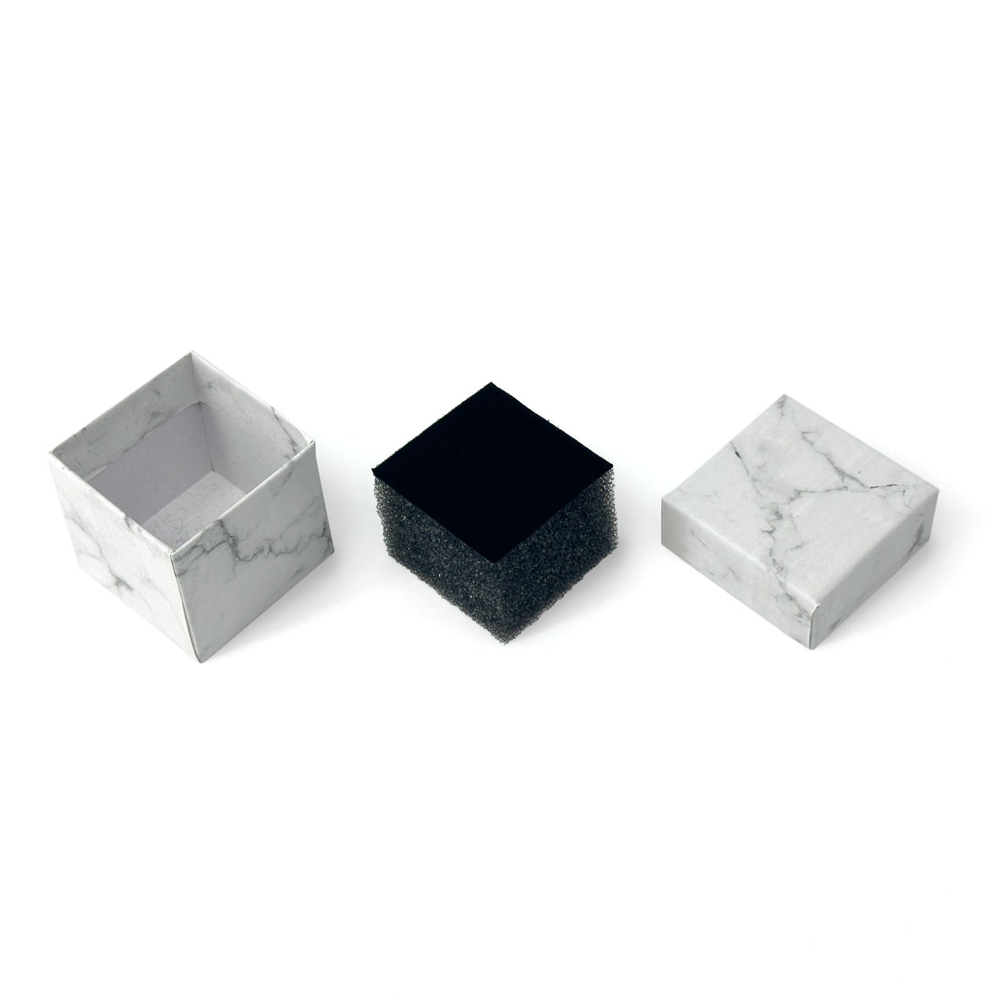 1 9/16" x 1 9/16" Marble White Paper Ring Box with Black Foam Insert