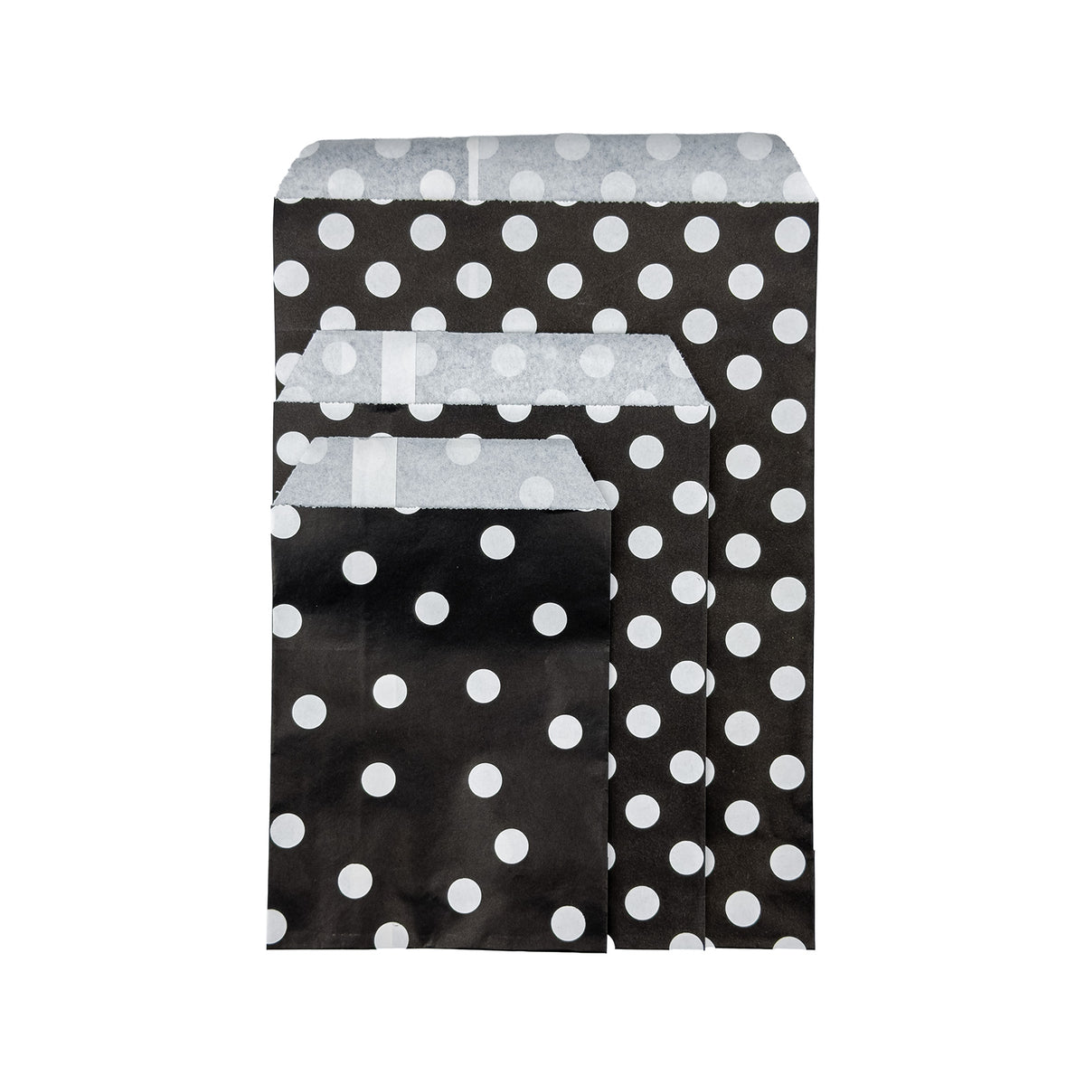 5" x 7" Black and White Polka Dot Flat Paper Gift Shopping Bags (100 Pack)