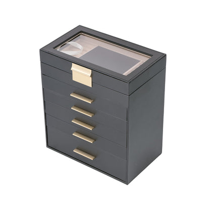 Black Leatherette 5 Drawer Jewelry Storage Box Case