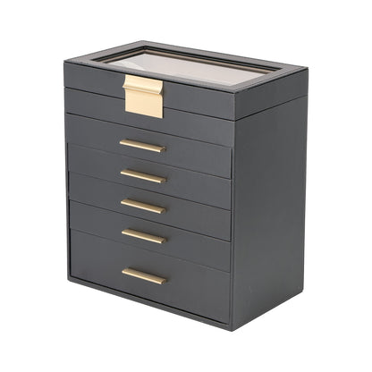 Black Leatherette 5 Drawer Jewelry Storage Box Case