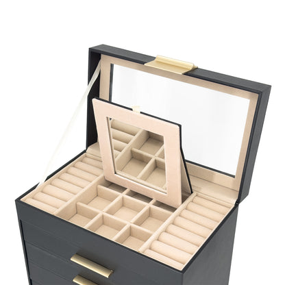 Black Leatherette 5 Drawer Jewelry Storage Box Case