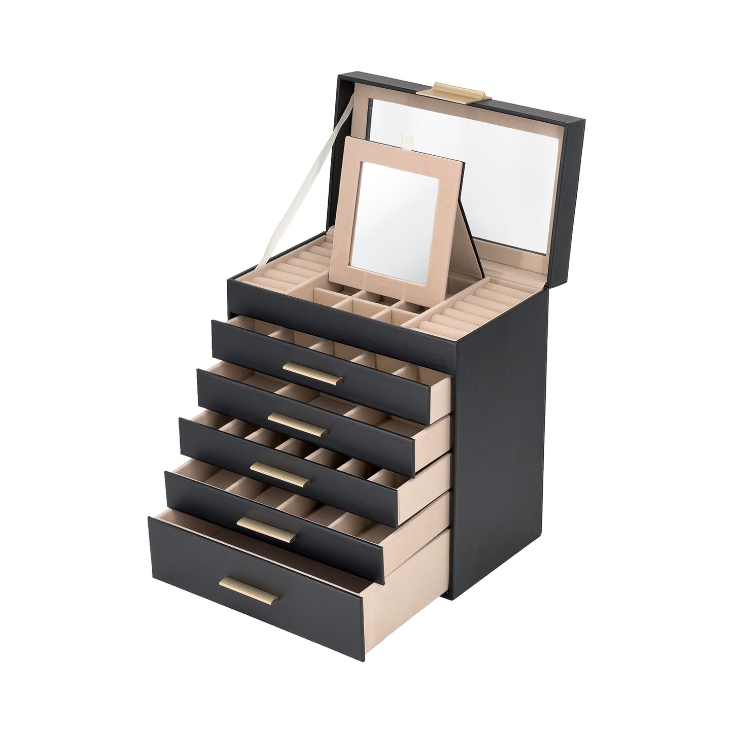 Black Leatherette 5 Drawer Jewelry Storage Box Case