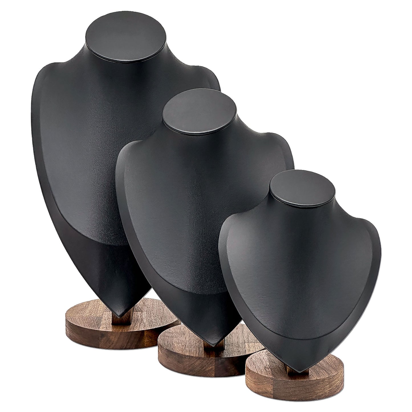 9 1/2" Black Leatherette Walnut Base Necklace Bust Display