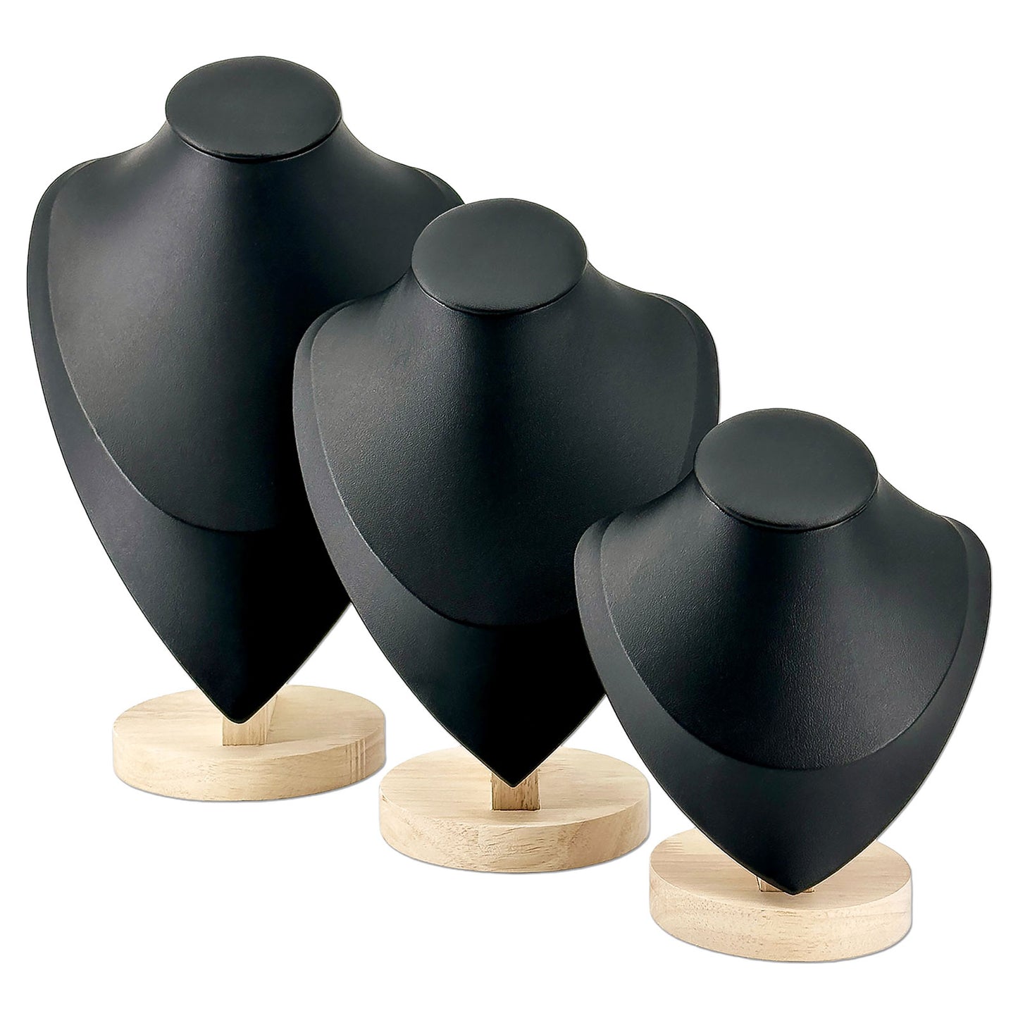 7" Black Leatherette Wood Base Necklace Bust Display