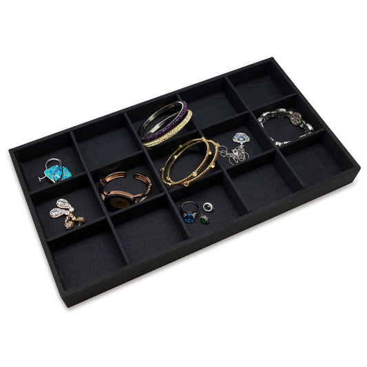 Black Linen 15 Compartment Stackable Jewelry Tray