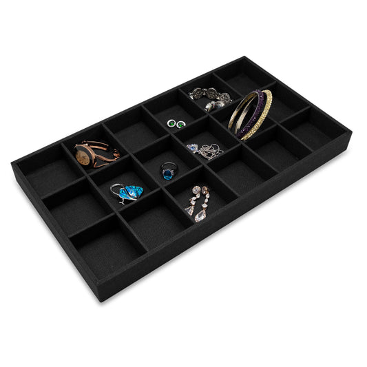 Black Linen 18 Compartment Stackable Jewelry Tray
