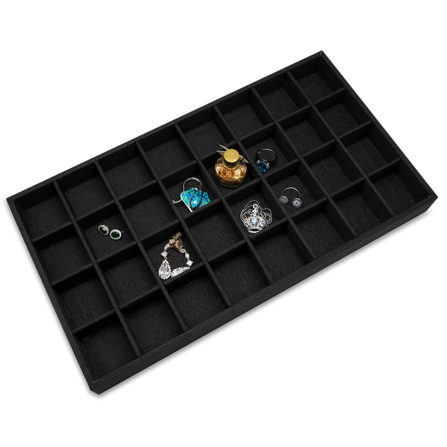 Black Linen 32 Compartment Stackable Jewelry Tray