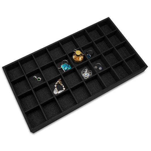 Black Linen 32 Compartment Stackable Jewelry Tray