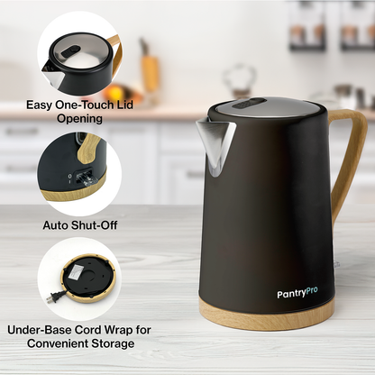 Black PantryPro 1.7L Rapid-Boil Electric Kettle