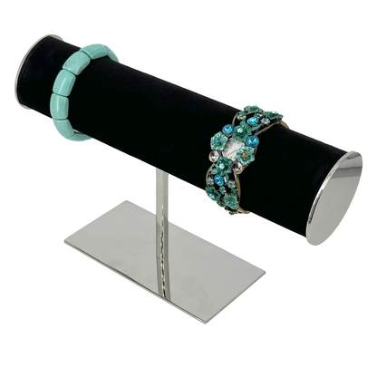 Black Velvet and Metal Round T-Bar Bracelet Display