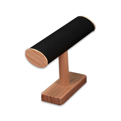 Black Velvet Natural Wood Single Row Oval T-Bar Jewelry Display