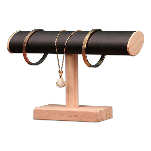 Black Velvet Natural Wood Single Row Oval T-Bar Jewelry Display
