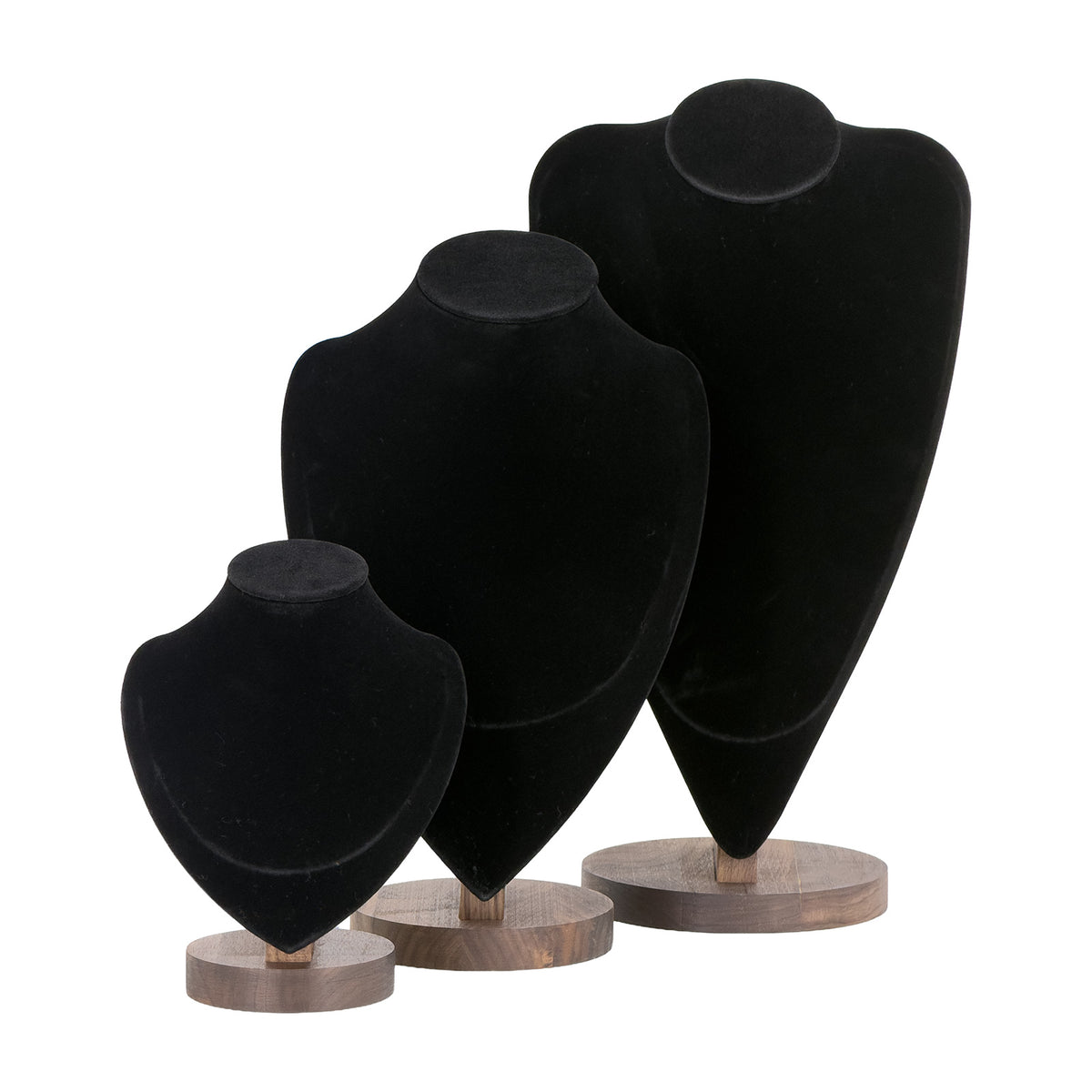 7 1/4" Black Velvet Walnut Base Necklace Bust Display