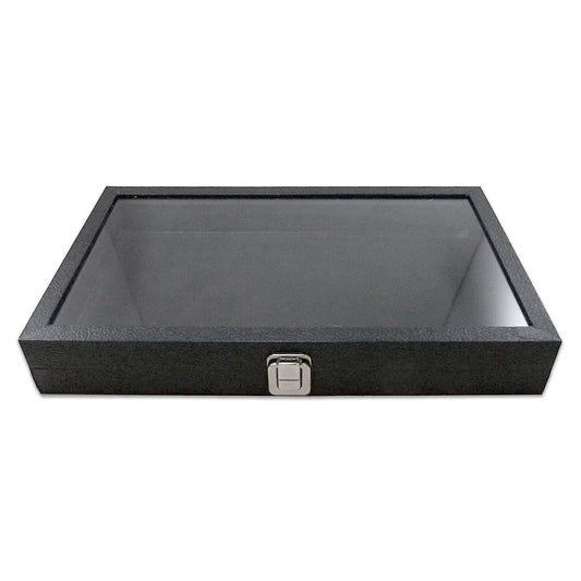 14 3/4" x 8 1/4" x 3" Black Wooden Case with Glass Lid