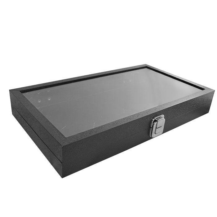 14 3/4" x 8 1/4" x 3" Black Wooden Case with Glass Lid