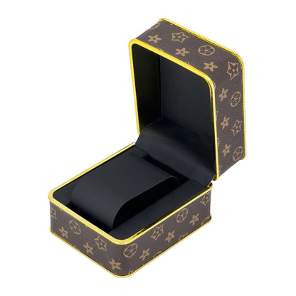 Brown Leatherette Monogram Luxury Pattern Watch Jewelry Box