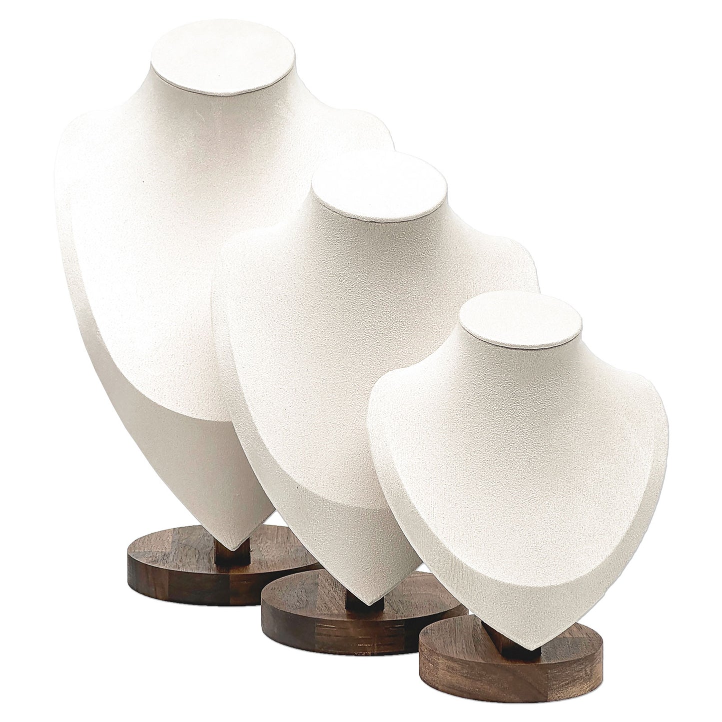 7 1/4" Cream Microfiber Walnut Base Necklace Bust Display