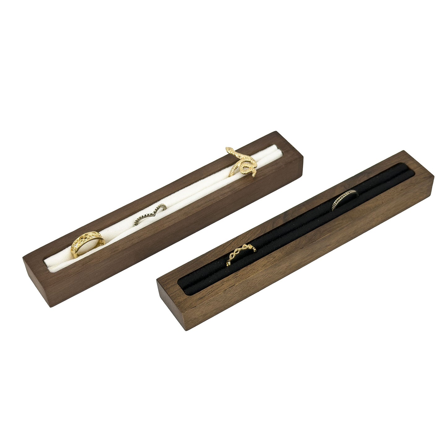 Dark Oak Black Velvet Single Slot Ring Display Tray