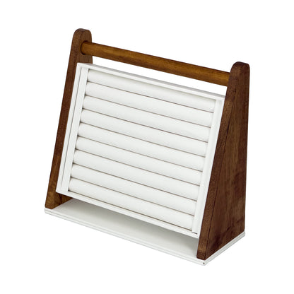 Dark Oak Wood and White Leatherette Ring Jewelry Display Stand
