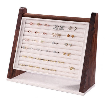 Dark Walnut Wood and Cream Microfiber Ring Jewelry Display Stand