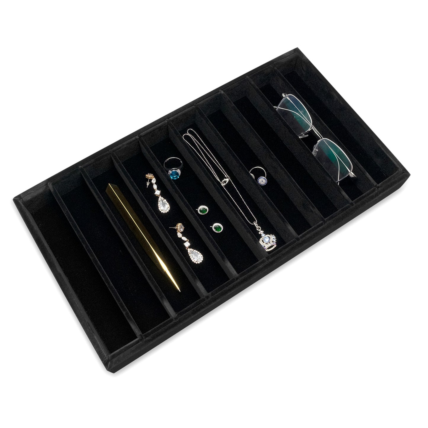 Deluxe Black Velvet 10 Column Compartment Jewelry Display Tray
