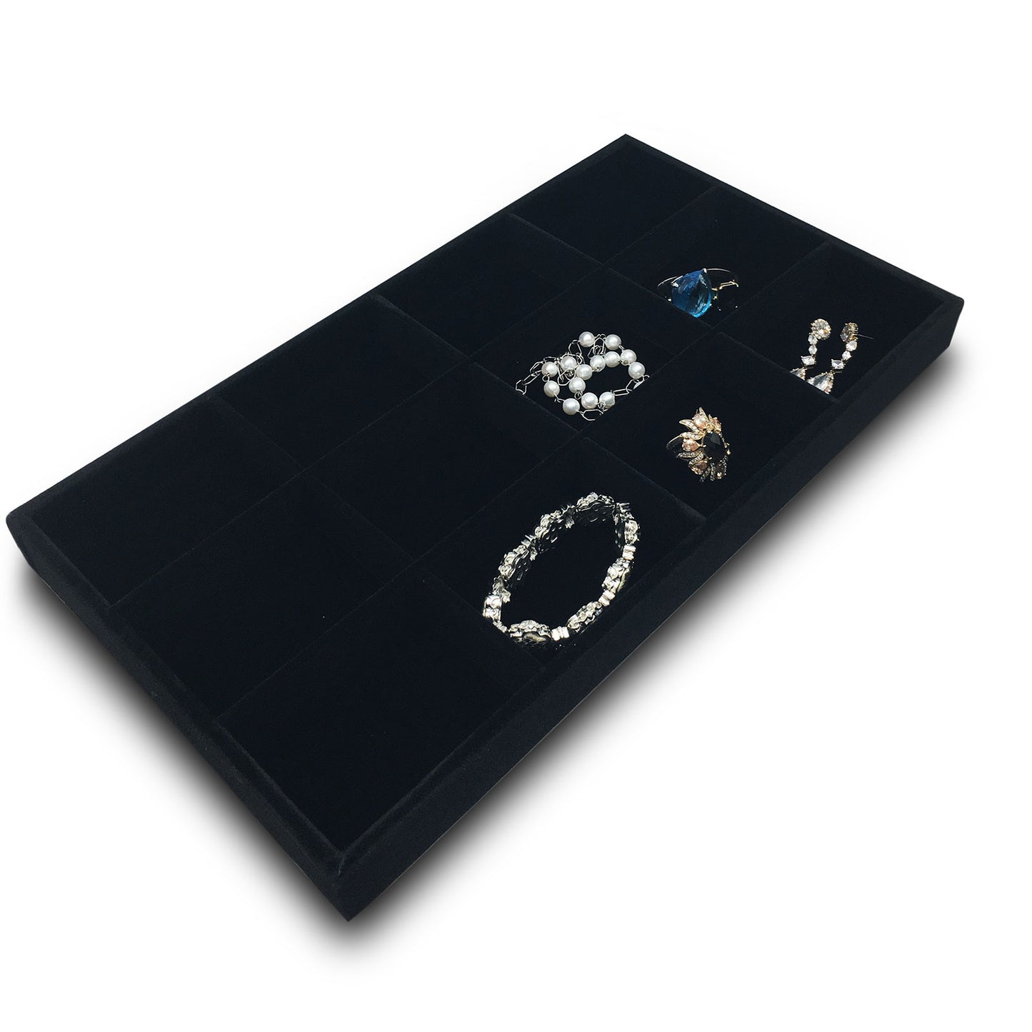 Deluxe Black Velvet 12 Compartment Stackable Jewelry Tray