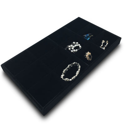 Deluxe Black Velvet 12 Compartment Stackable Jewelry Tray