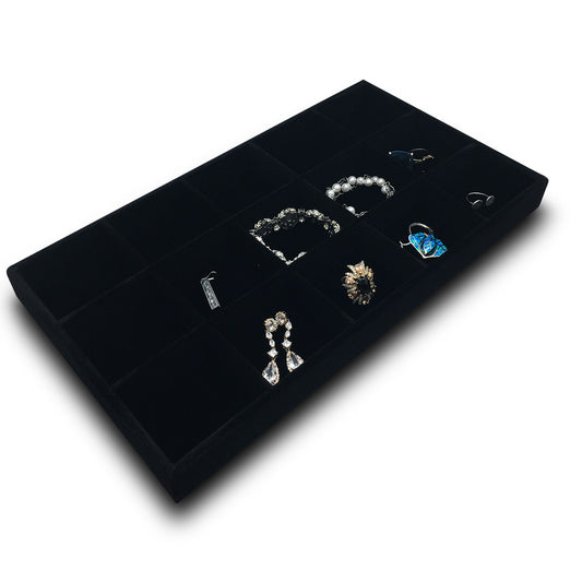 Deluxe Black Velvet 15 Compartment Stackable Jewelry Tray