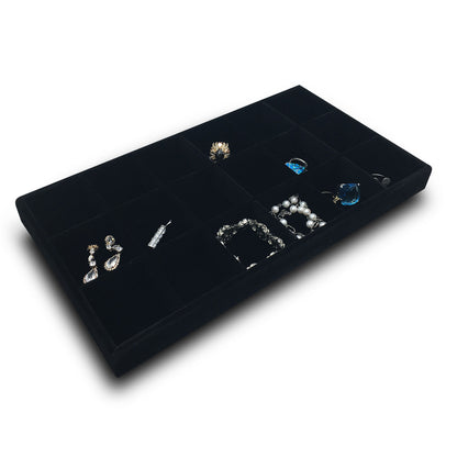 Deluxe Black Velvet 18 Compartment Stackable Jewelry Tray