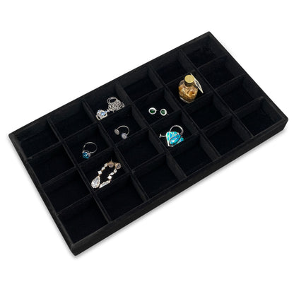 Deluxe Black Velvet 24 Compartment Stackable Jewelry Tray
