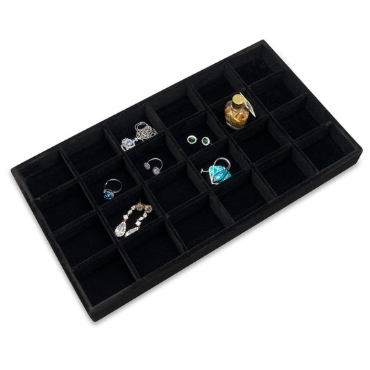 Deluxe Black Velvet 24 Compartment Stackable Jewelry Tray