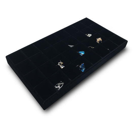 Deluxe Black Velvet 32 Compartment Stackable Jewelry Tray