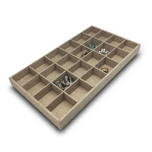 Deluxe Burlap 24 Compartment Stackable Jewelry Tray
