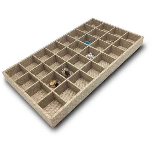 Deluxe Burlap 32 Compartment Stackable Jewelry Tray