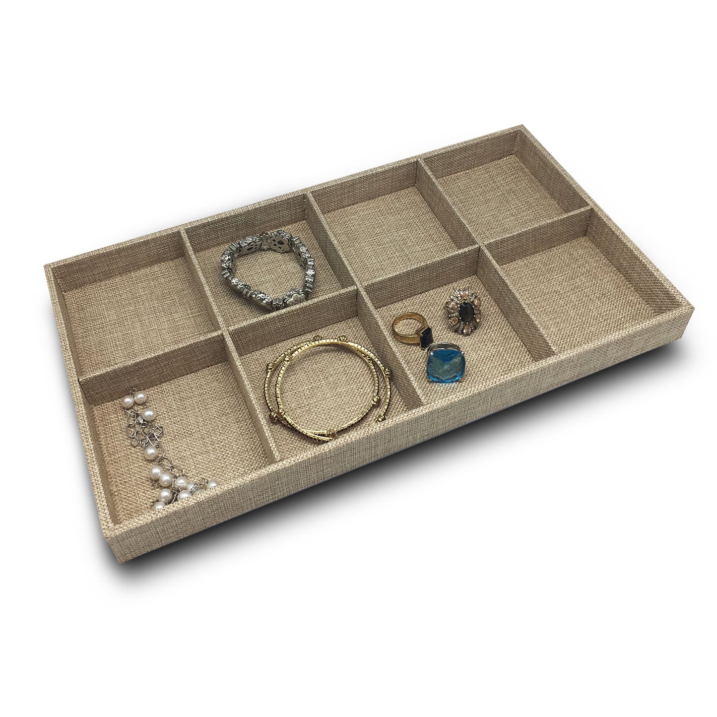 Deluxe Burlap 8 Compartment Stackable Jewelry Display Tray