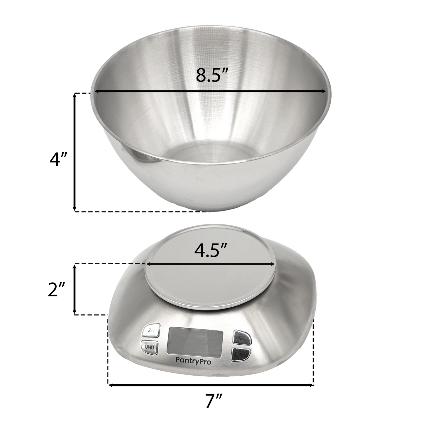 PantryPro 12 lb Capacity Stainless Steel Digital Kitchen Scale with Bowl