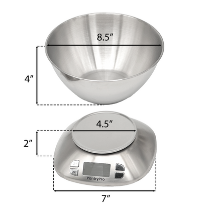 PantryPro 12 lb Capacity Stainless Steel Digital Kitchen Scale with Bowl