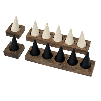 5 Finger Cream Microfiber Walnut Base Ring Display